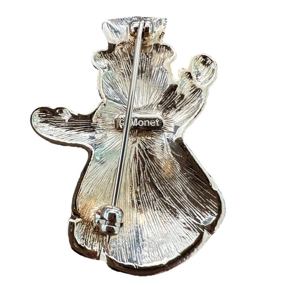 Vintage Monet Signed Red Enamel and Gold Tone Rhinestoned Snowman Pin/Brooch - Picture 7 of 7